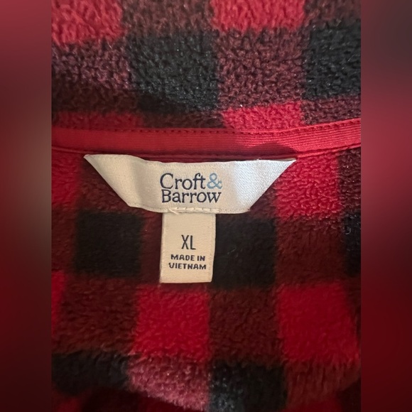 Croft & Barrow Red Black Buffalo Plaid Full Zip Fleece Jacket Coat XL Warm - Picture 4 of 7